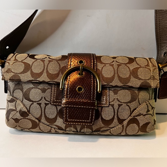 Coach Vintage 2005 Signature Flap Shoulder Bag W/Snake Skin Bronze  8K38 - Picture 2 of 15
